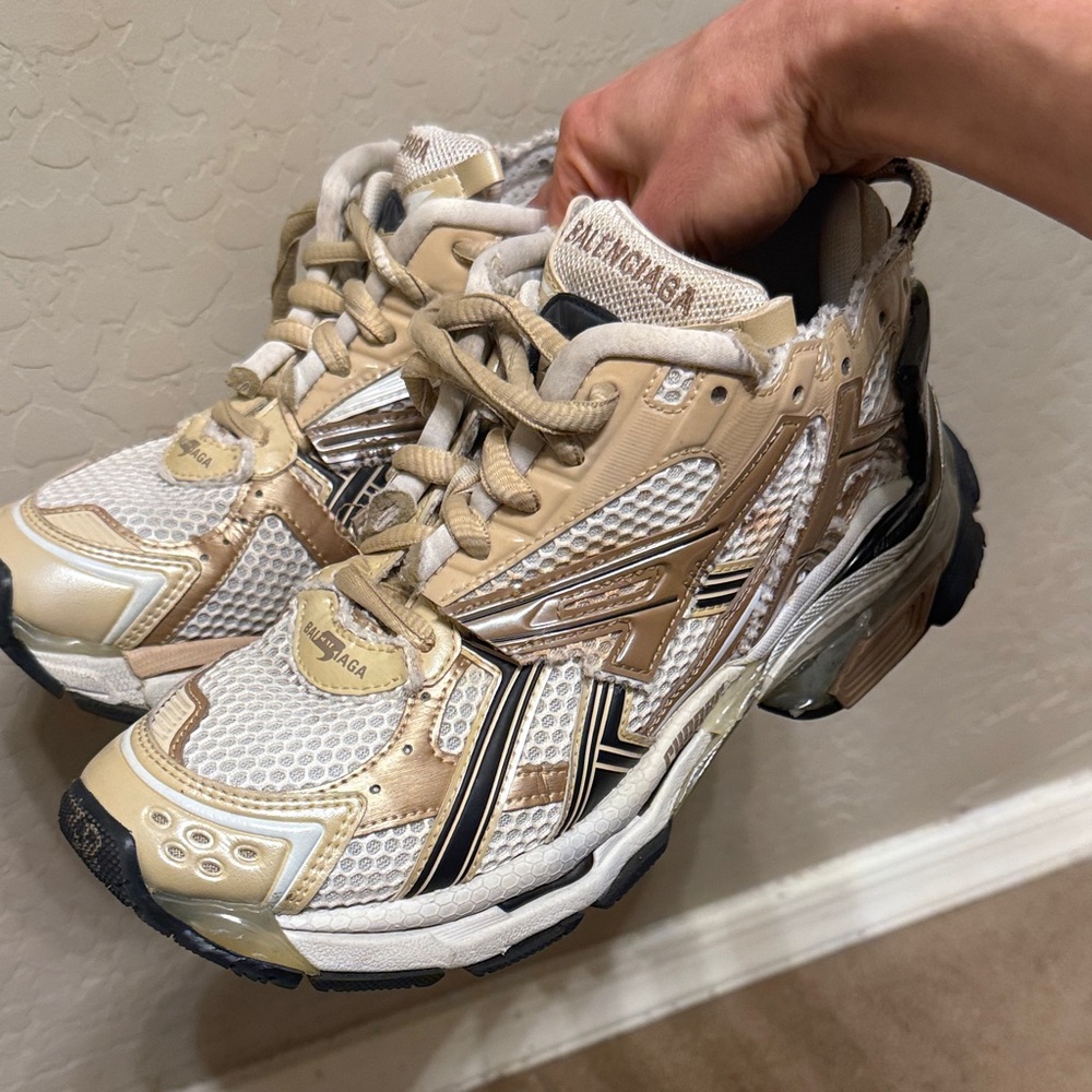 Balenciaga Tan and White Mesh Sneakers like new